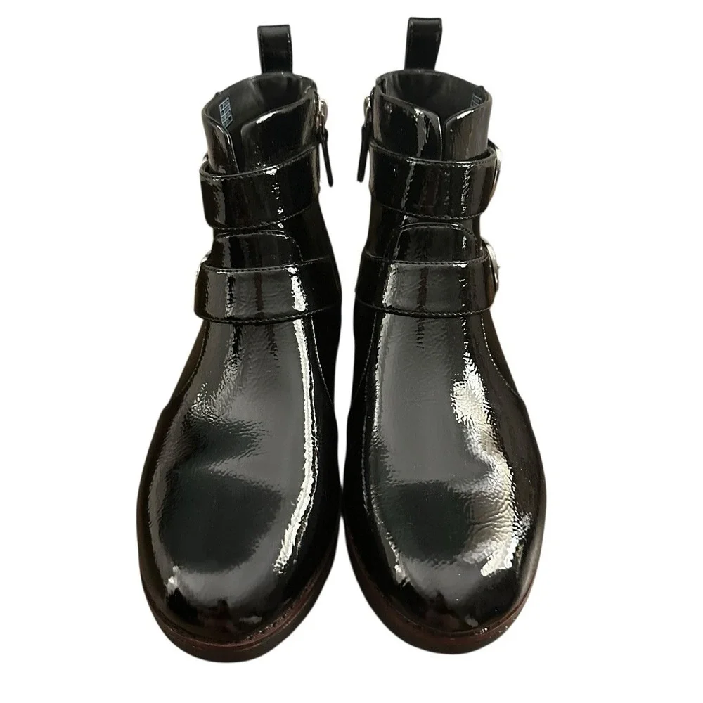 Fitflop Laila Ankle Boots Womens Sz 9 Black Patent Leather Buckle‎ Booties NEW